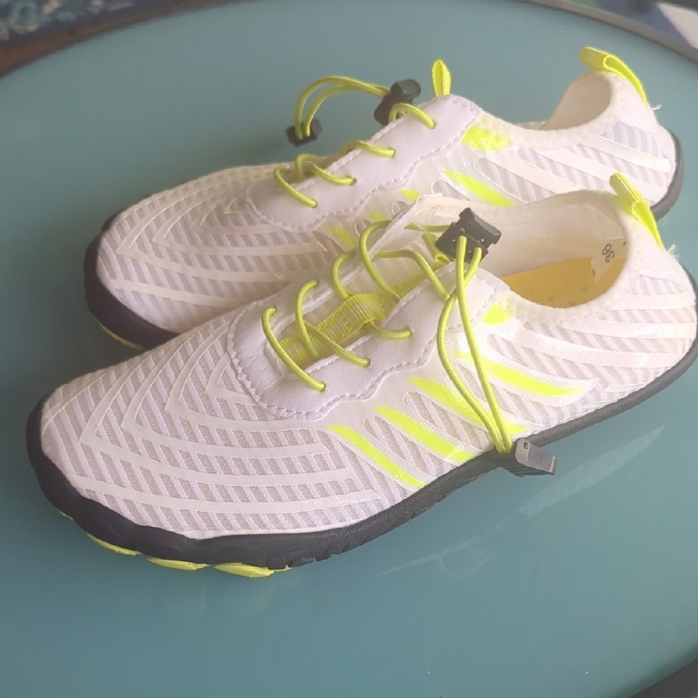 Women's Athletic Shoes in White and Neon Yellow